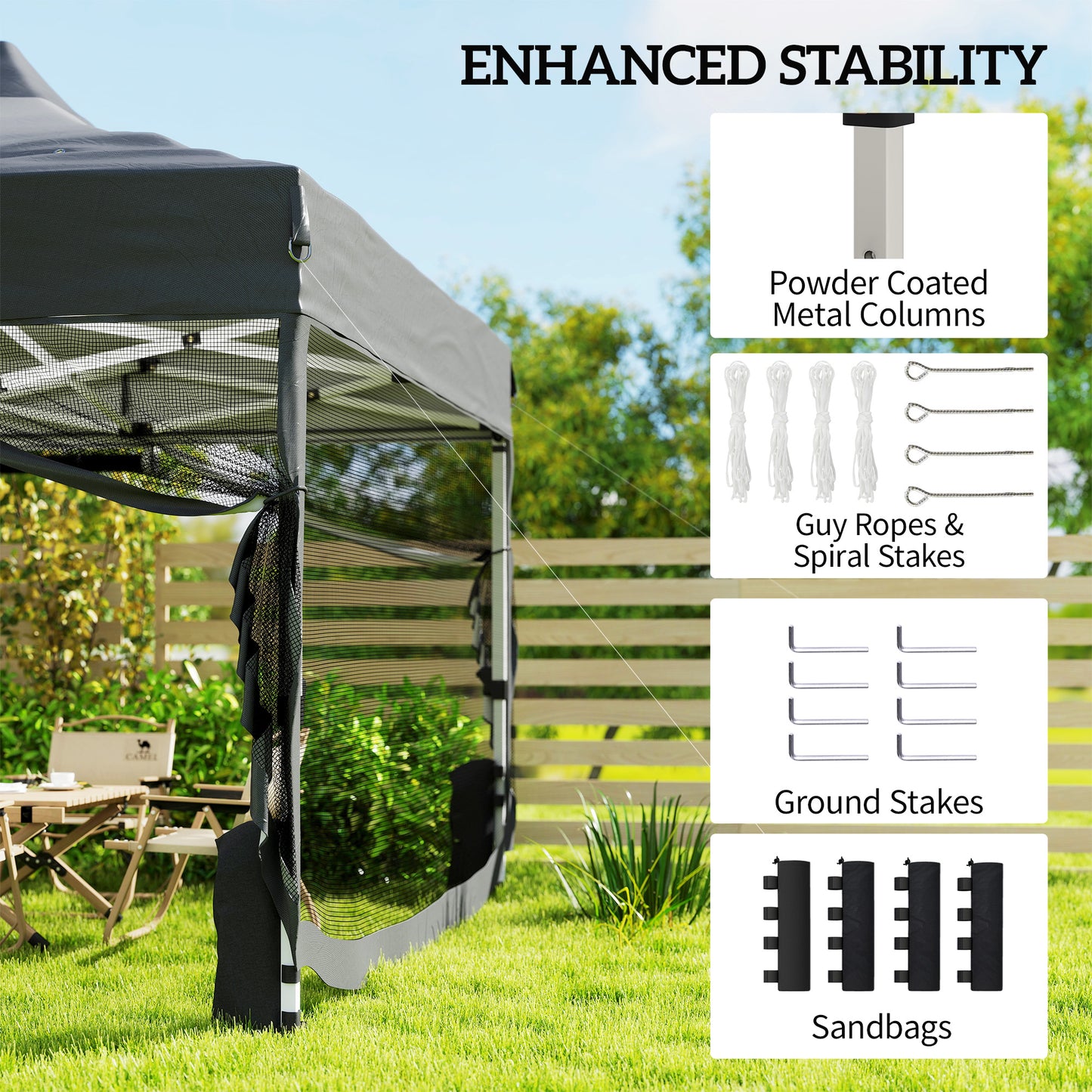 3 x 4.5 m Pop Up Gazebo with Mesh Nettings, UPF50+ Heavy Duty Outdoor Garden Party Tent Marquee, Dark Grey