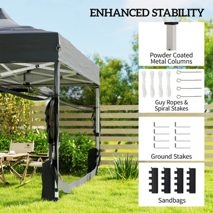 3 x 4.5 m Pop Up Gazebo with Mesh Nettings, UPF50+ Heavy Duty Outdoor Garden Party Tent Marquee, Dark Grey