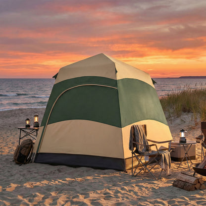 Double Layer Instant Pop Up Tent with Rainfly, Portable Camping Shelter with Sewn-in Groundsheet and Carry Bag, Khaki