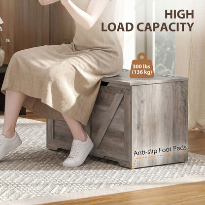 100L Home Storage Box, with Safety Hinge - Grey Wood-Effect