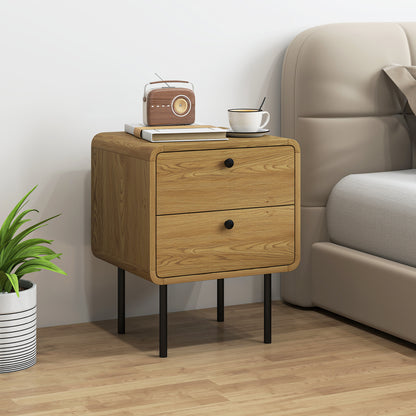 Bedside Table with 2 Drawers and Steel Legs - Oak