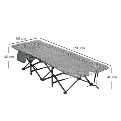 Foldable Camp Bed, Padded Patio Camping Bed with Carry Bag, Magazine Bag and Cup Holder for Outdoor, Garden, Black
