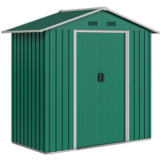 6.5ft x 3.5ft Metal Garden Storage Shed for Outdoor Tool Storage with Double Sliding Doors, Green