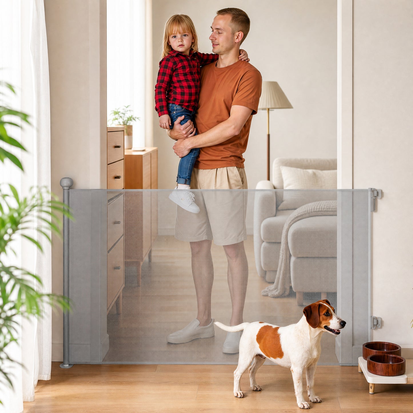 Retractable Stair Gate Extends Up to 140 cm Wide, Dog Gate for Doorways, Stairways, Hallways, Grey