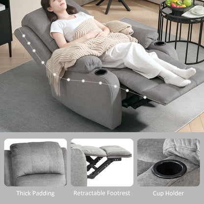 Microfibre Manual Reclining Armchair with 135° Recline Back and Footrest - Grey