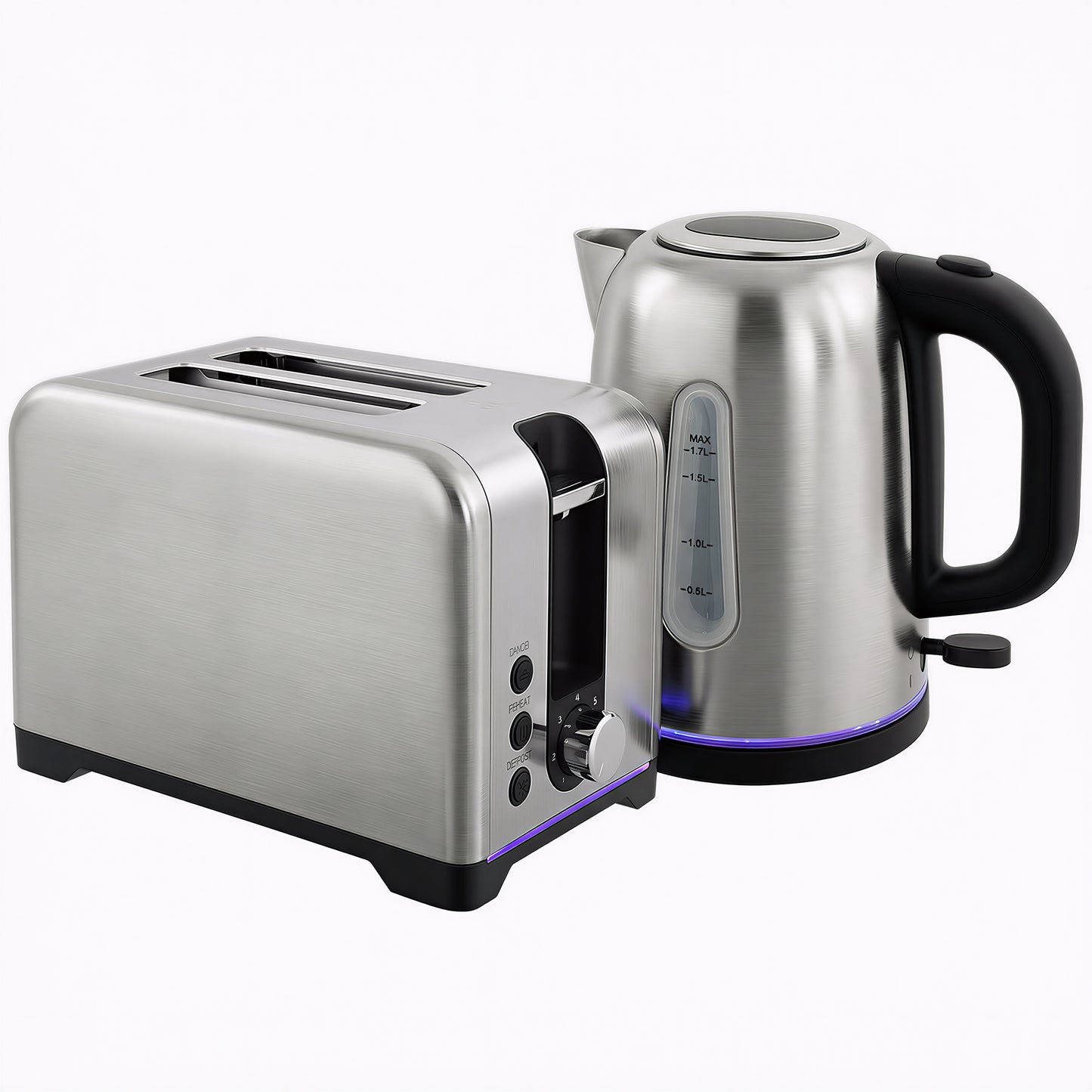 Simple Polished Toaster and Kettle Set - Silver Tone