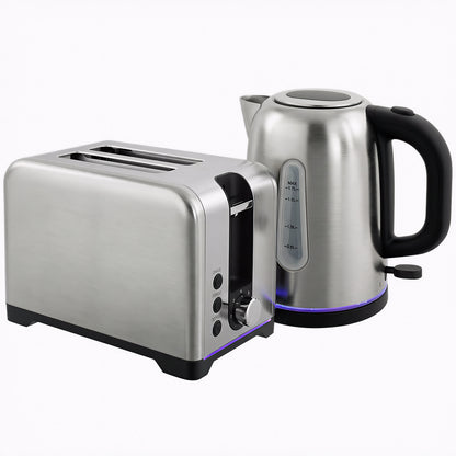 Simple Polished Toaster and Kettle Set - Silver Tone