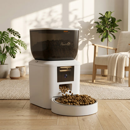 Automatic Cat Feeder with Camera, 2.4G WiFi, APP Control 4L Pet Feeder 1-10 Meals with 2-Way Audio, Dual Power Supply