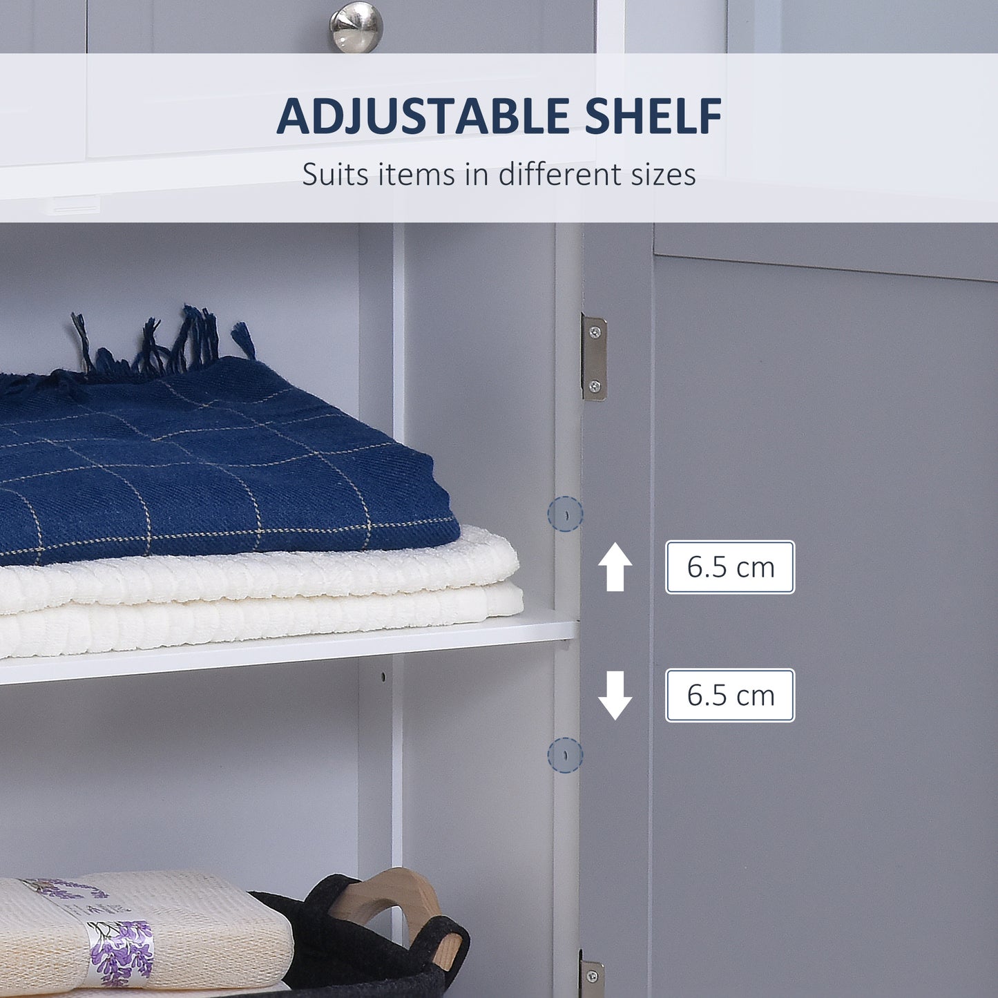 75x60cm Freestanding Bathroom Storage Cabinet Unit w/ 2 Drawers Cupboard Adjustable Shelf Metal Handles Traditional Style Gre