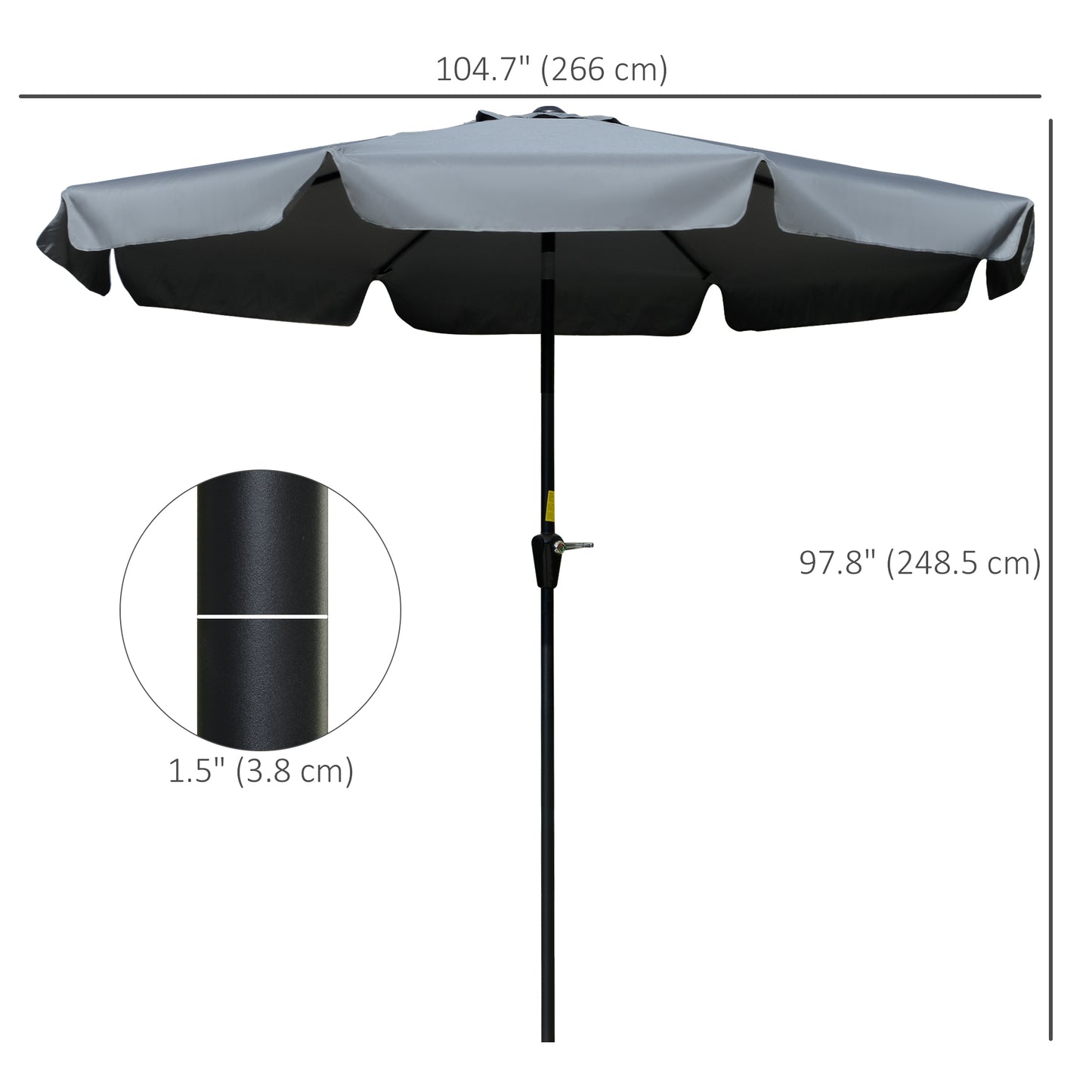 2.7m Patio Parasol Garden Umbrellas Outdoor Sun Shade Table Umbrella with Tilt, Crank, 8 Ribs, Ruffles, Grey