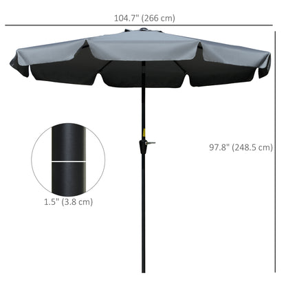 2.7m Patio Parasol Garden Umbrellas Outdoor Sun Shade Table Umbrella with Tilt, Crank, 8 Ribs, Ruffles, Grey