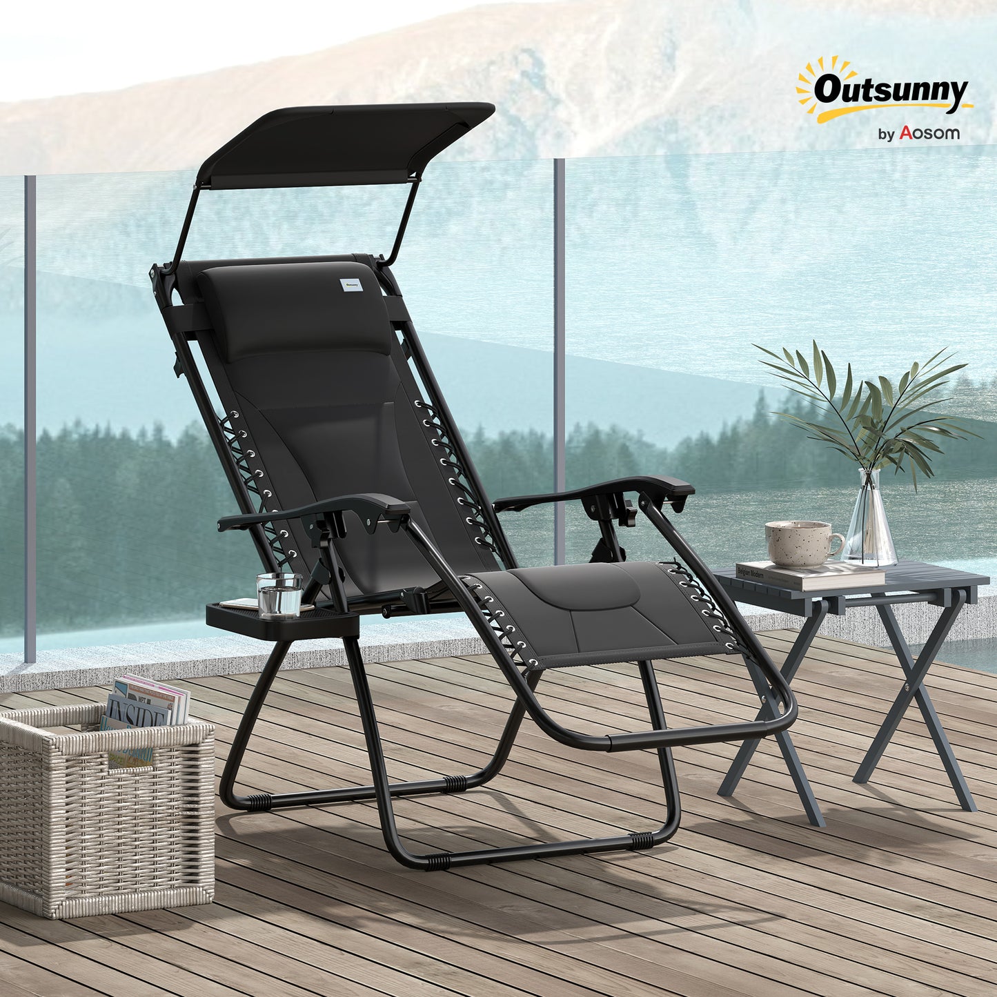 Zero Gravity Lounger Chair, Folding Reclining Patio Chair with Shade Cover, Padded Seat, Cup Holder