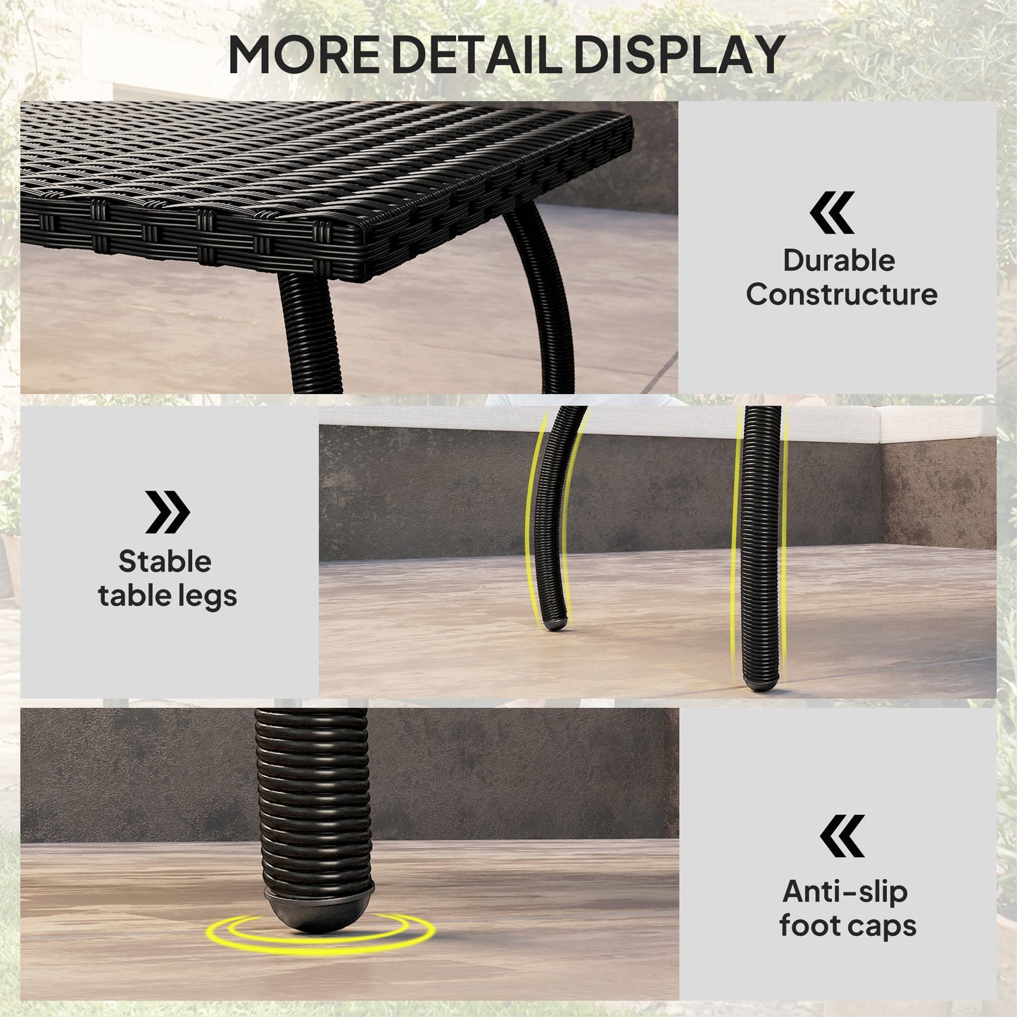 PE Wicker Rattan Garden Coffee Table - Black
