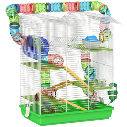 Hamster Cage, 5 Tier Carrier Habitat with Exercise Wheels Tunnel Tube Water Bottle Dishes House Ladder