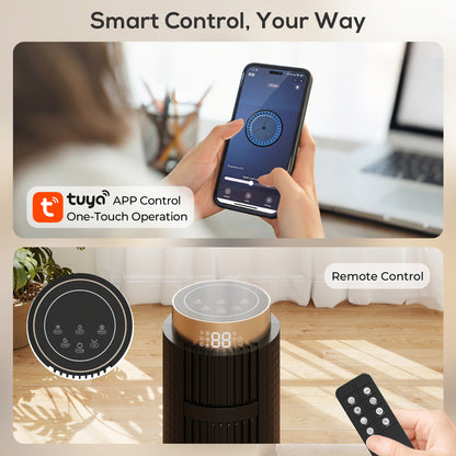 Tower Fan with WiFi App Control, Standing Floor Fan with 3 Speed 4 Modes, 12 Hour Timer and Night Light Black