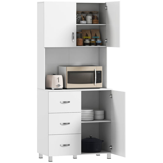 183.5cm Free standing Kitchen Cupboard, Storage Cabinet with Doors and Sheleves, 3 drawers and Open Space