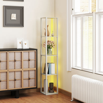 RGB LED Floor Lamp with Shelves, Modern Dimmable Standing Lamp with Remote Control