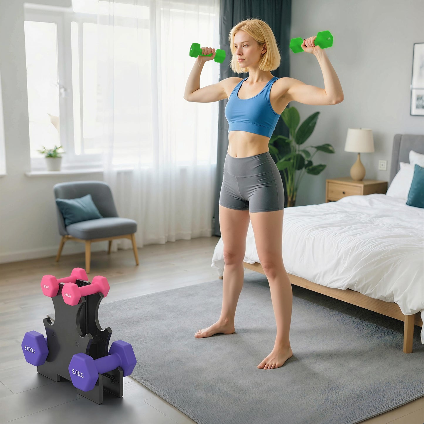 Hex Dumbbells Set with Dumbbell Rack, Hand Weights for Strength Training Weight Lifting, 2 x 1kg, 2 x 3kg, 2 x 5kg