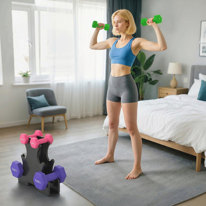 Hex Dumbbells Set with Dumbbell Rack, Hand Weights for Strength Training Weight Lifting, 2 x 1kg, 2 x 3kg, 2 x 5kg