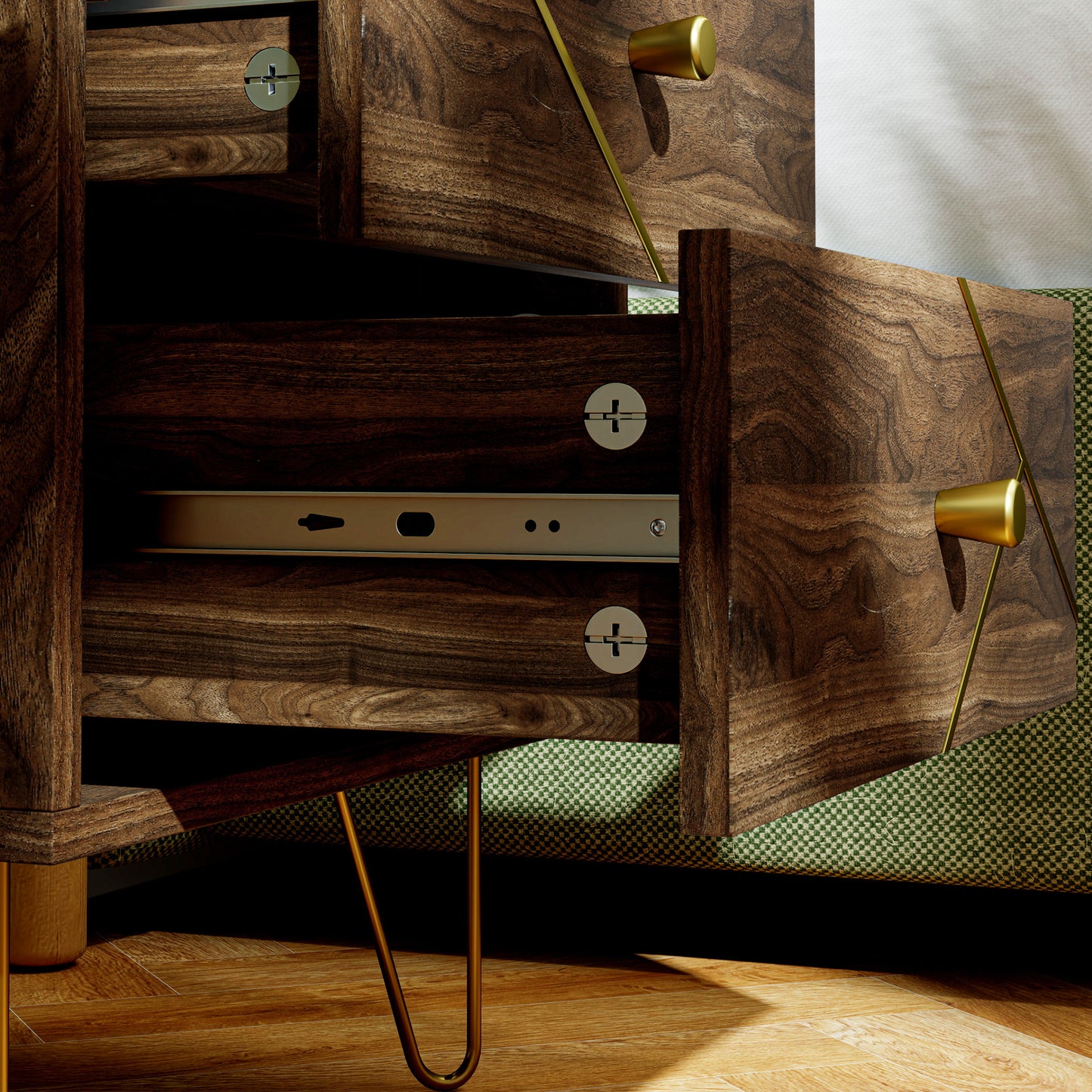 Bedside Tables Set of 2, Modern Side Table Set with 2 Drawers and Steel Hairpin Legs, Nightstand for Bedroom