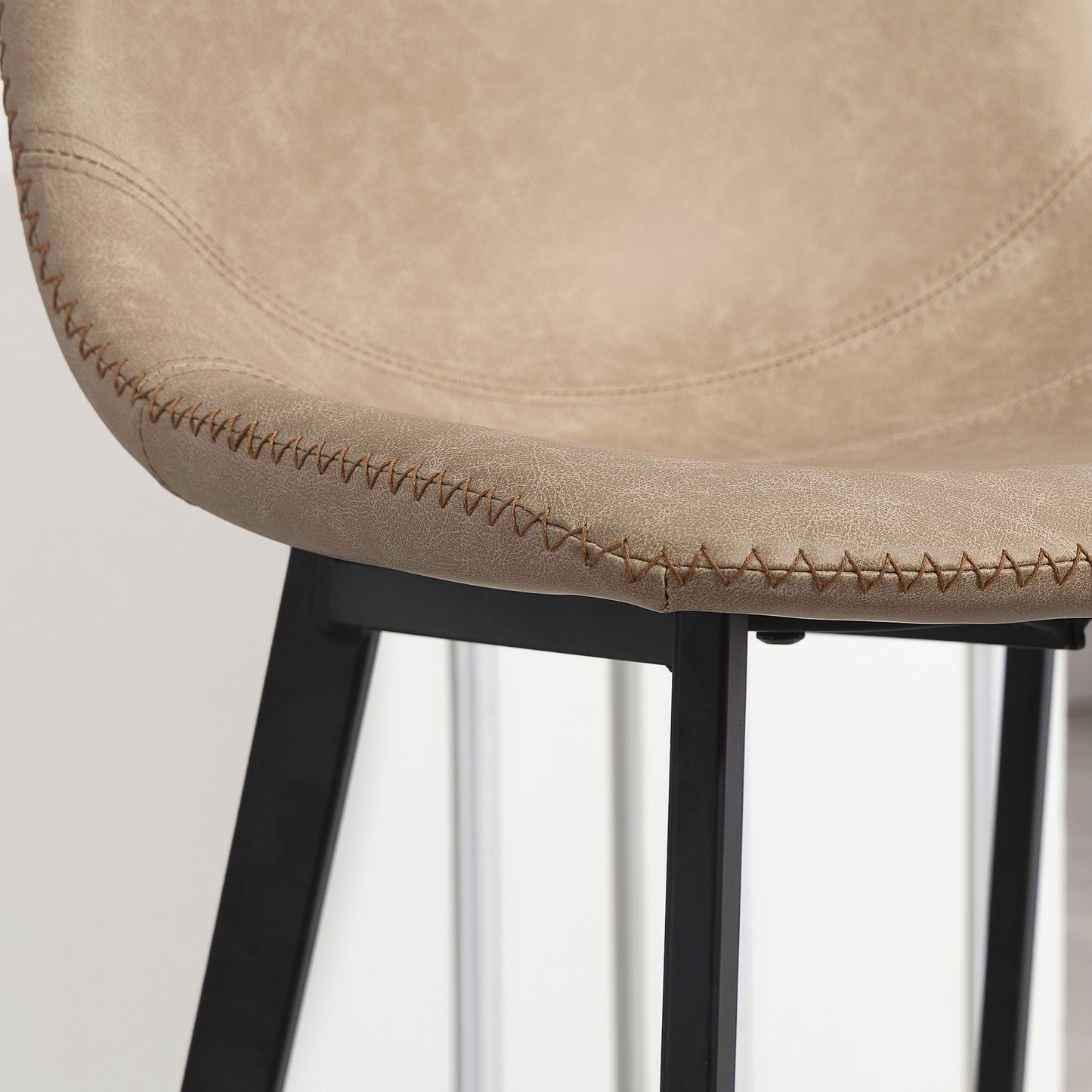 Bar Stools Set of 2, PU Leather Dining Stools with Backrest, Footrest, for Kitchen, Counter, Breakfast Bar, Light Brown