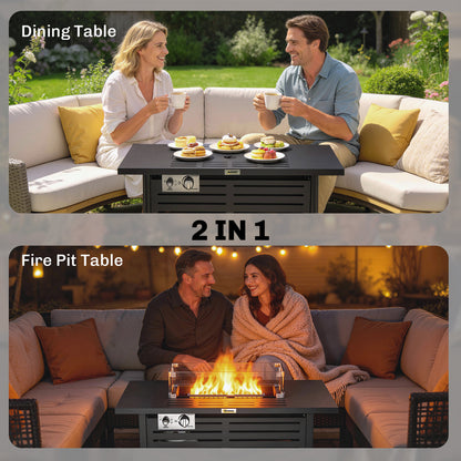 Propane Gas Fire Pit Table, Outdoor Firepit with 43" Steel Tabletop and Lid, 50