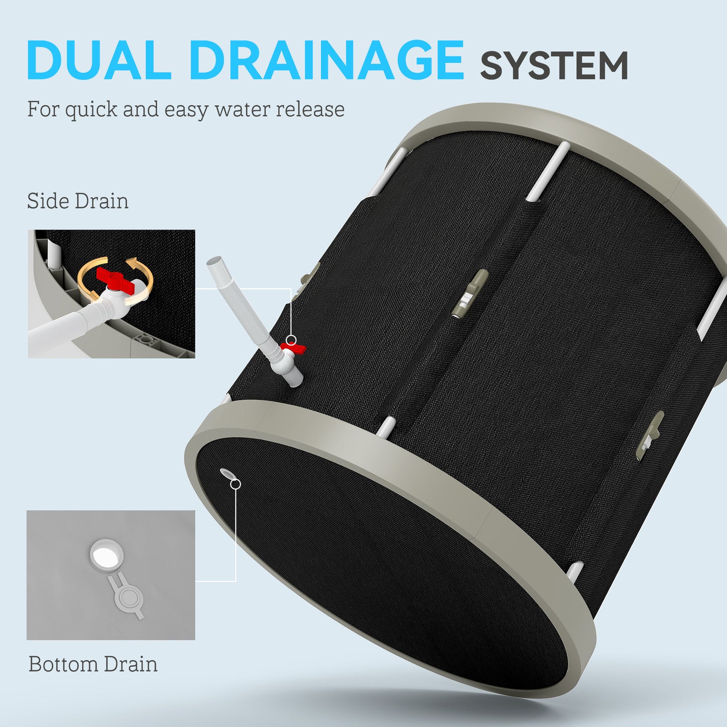 210L Outdoor Ice Bath Tub, with Lid, Cover, Carry Bag, Black