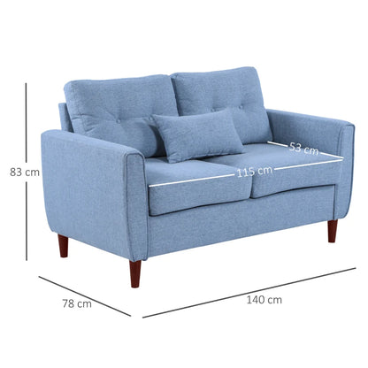 2 Seat Loveseat Double Sofa, Tufted Design and Wooden Legs for Living Room, Dining Room, Office - Blue