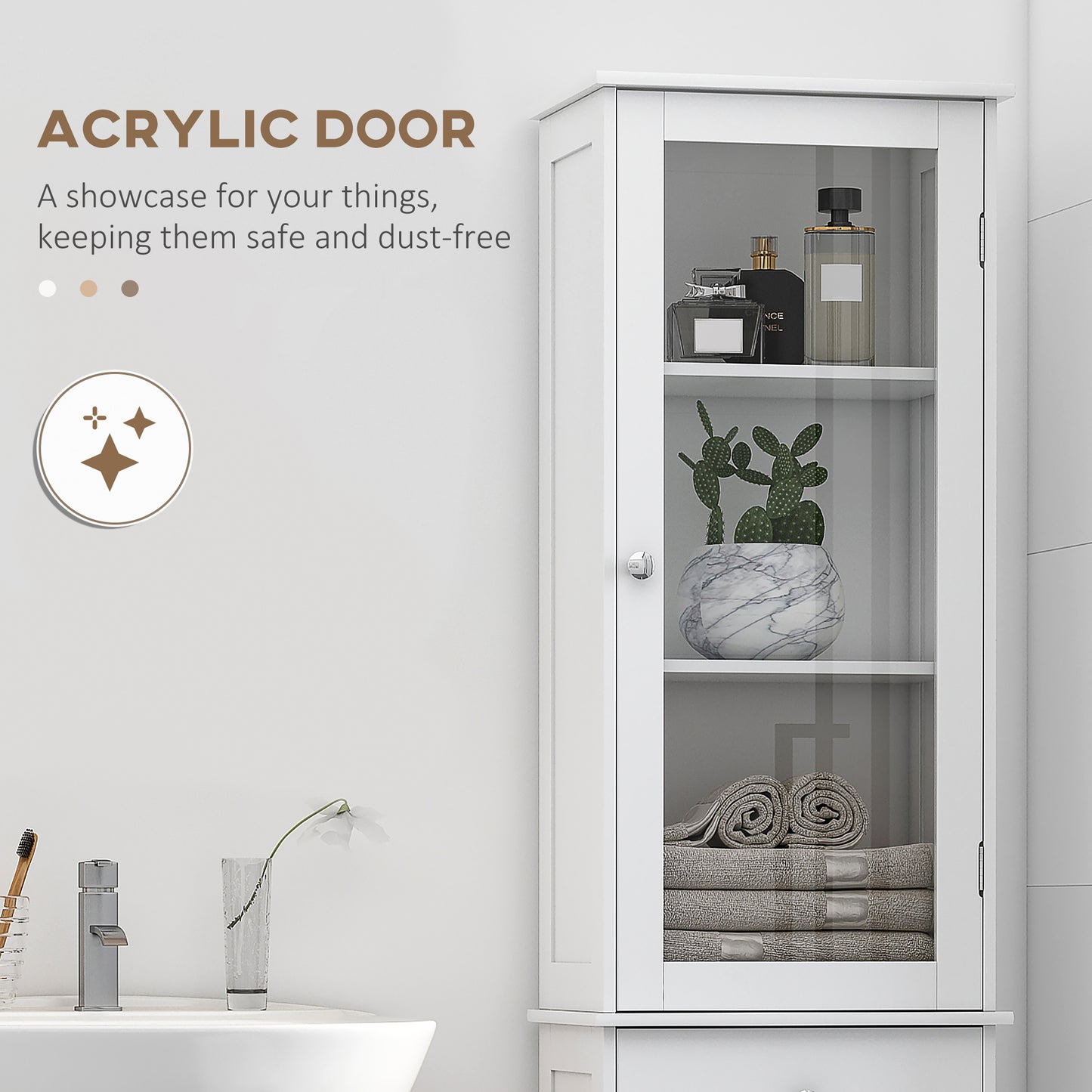 Slim Freestanding Bathroom Storage Cabinet – White