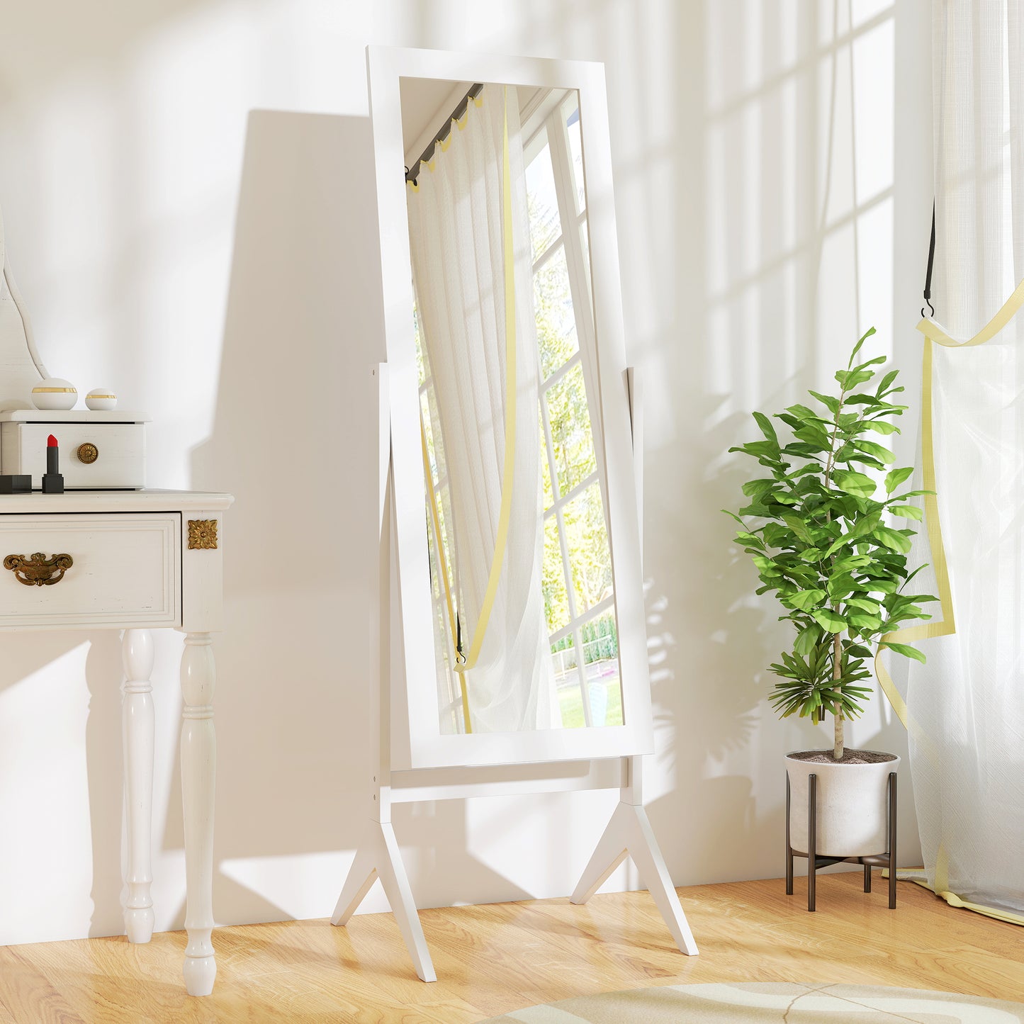 Full Length Mirror, Freestanding Adjustable Angle Dressing Mirror for Bedroom, Living Room, 148 x 47 cm, White