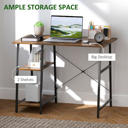 Industrial-Style Work Desk, with Shelves - Brown/Black