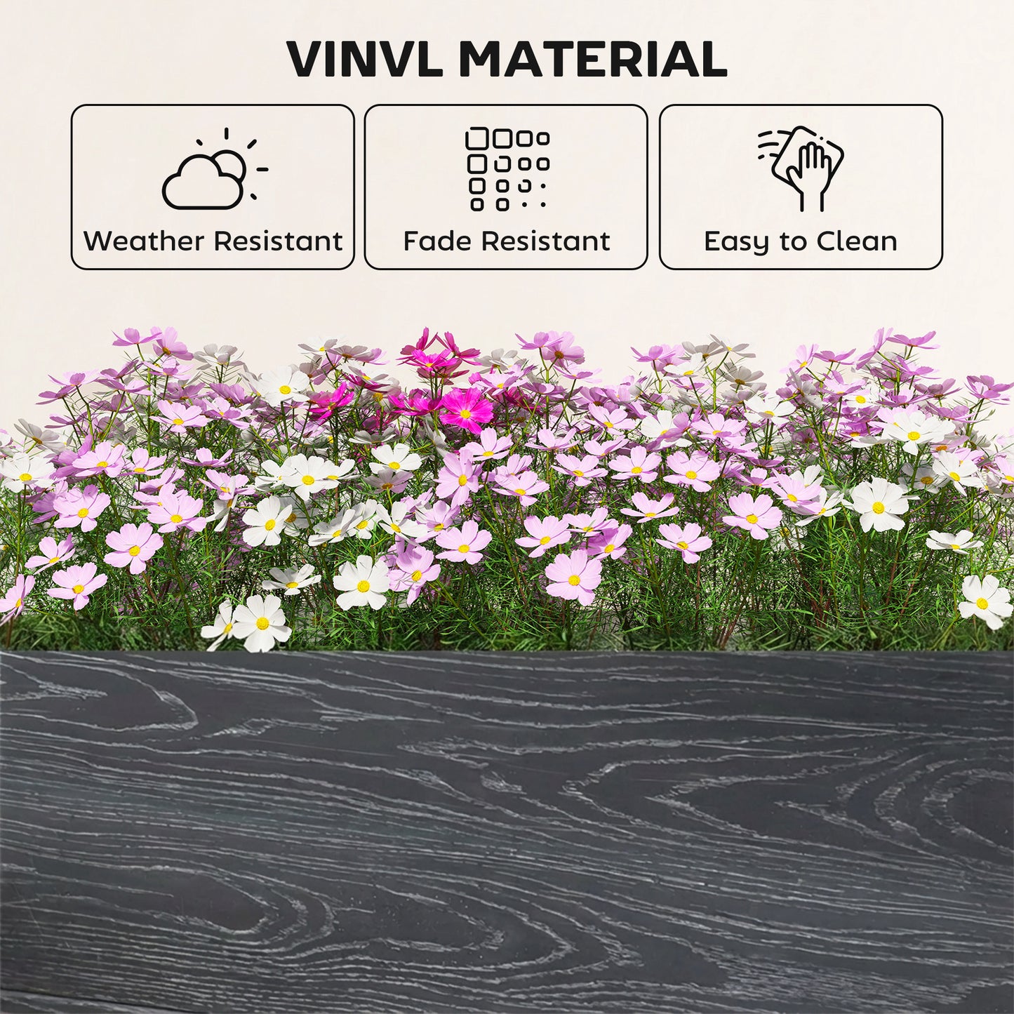 Vinyl Raised Garden Bed Kit, 3 x 3 x 1ft Modular Elevated Garden Box with Slotting Legs and Open Bottom, Dark Grey