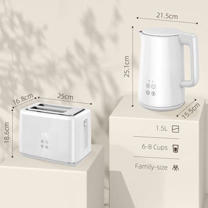 Polished Stainless Steel Kettle and Toaster Set - White