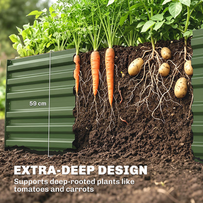Raised Beds for Garden, Galvanised Steel Outdoor Planters with Multi-reinforced Rods, 180 x 90 x 59 cm, Green
