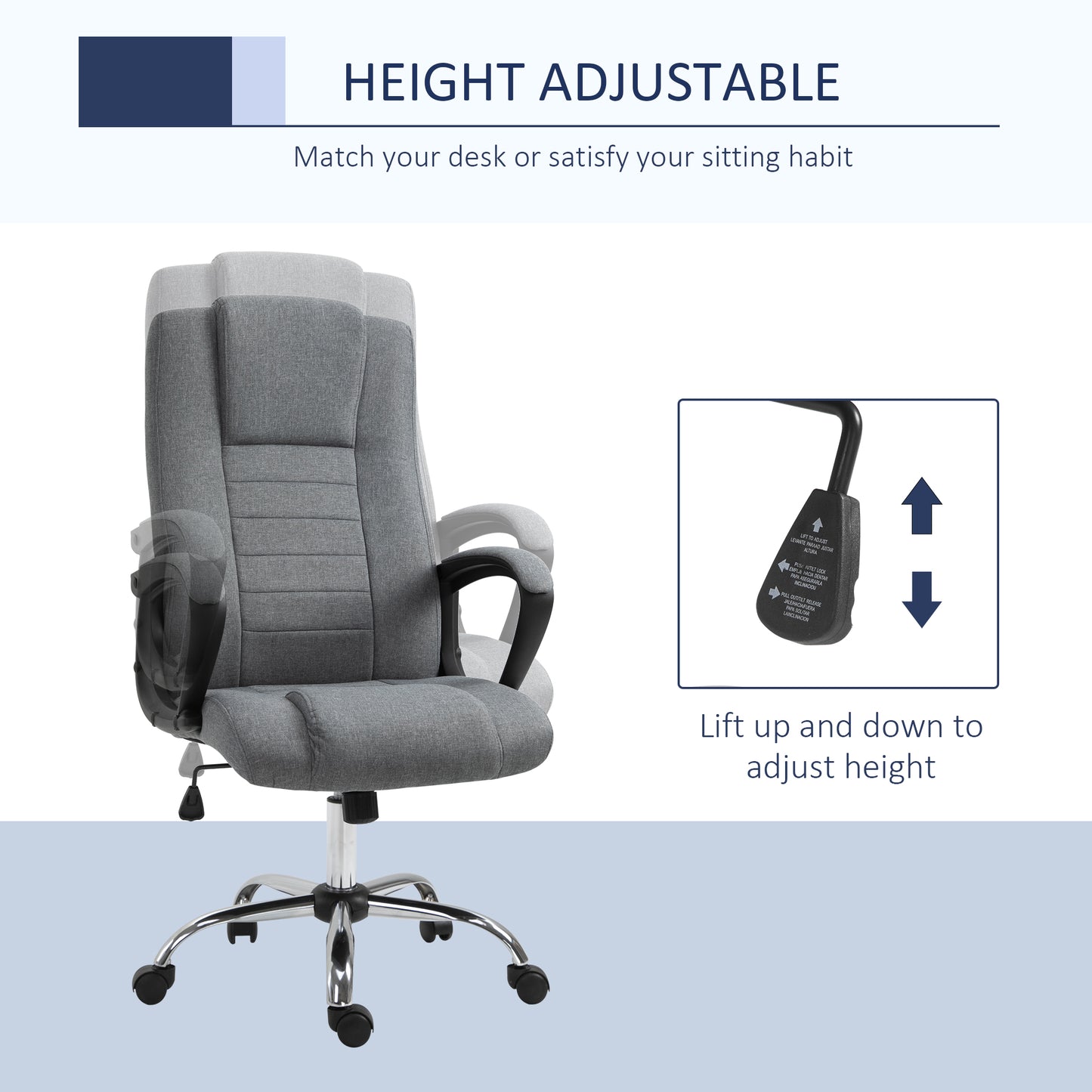 Linen-Look Swivel Office Chair - Dark Grey