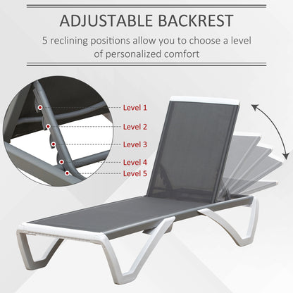 Aluminium Frame Sun Lounger, with Adjustable Back - Grey