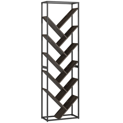 10 Shelf Industrial-Style Bookshelf - Black/Grey