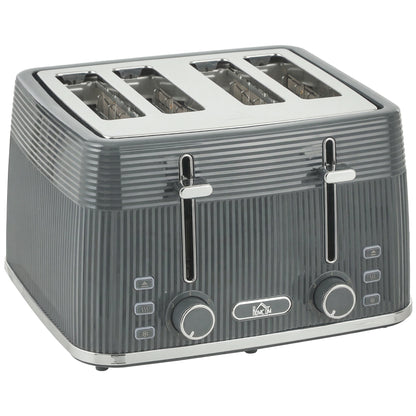 4 Slice Toaster with 7 Browning Levels, Bread Toaster with Removable Crumb Tray, Grey