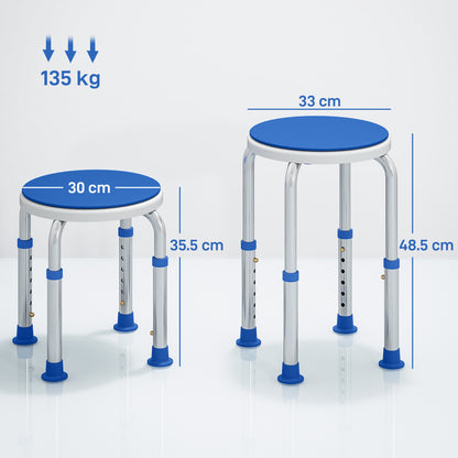 360° Swivel Shower Chair, Height Adjustable Aluminium Shower Stool with Non-Slip Feet for Disabled, Elderly, Blue