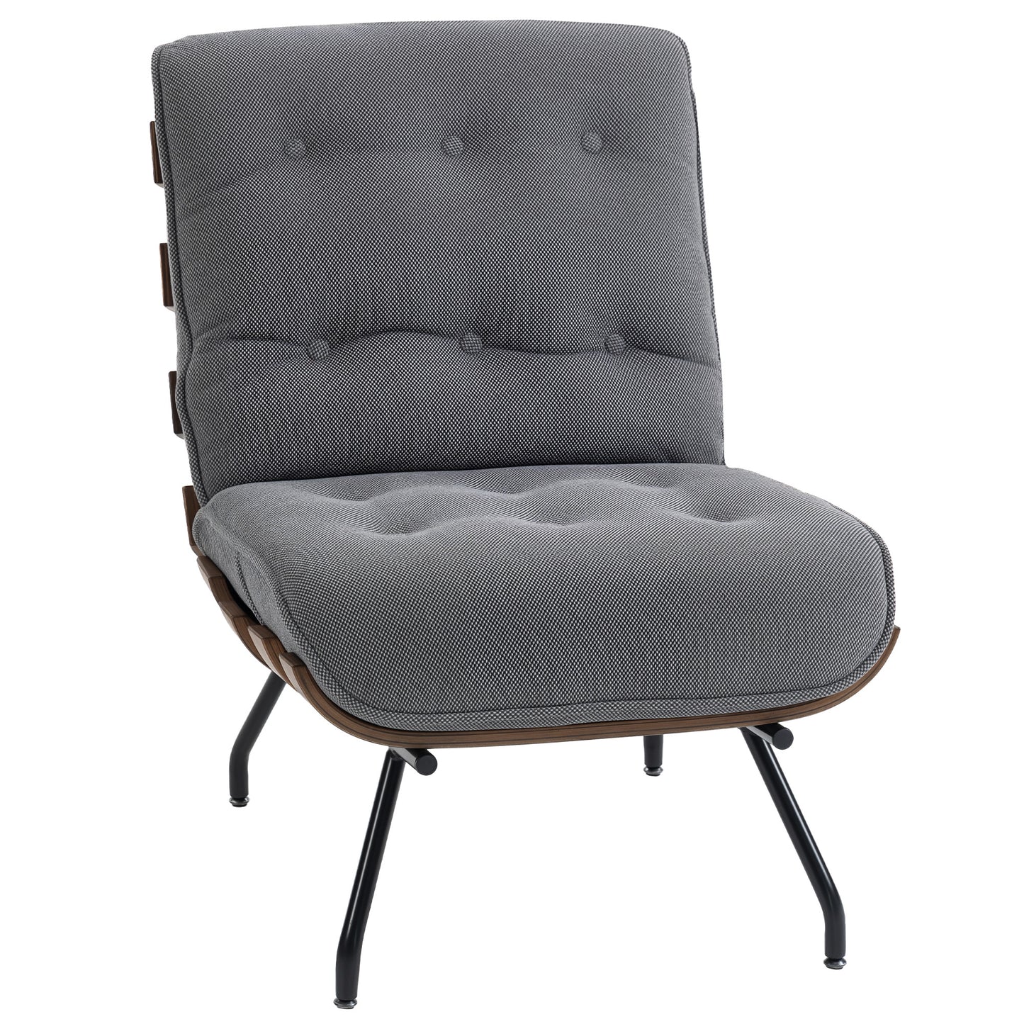 Accent Chair, Linen-look Fabric Reading Chair with Spring Cushion, Slatted Support, Steel Frame, Dark Grey