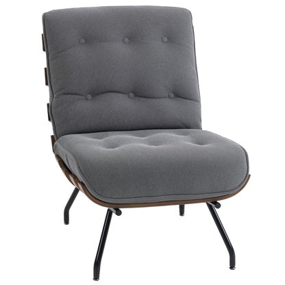 Accent Chair, Linen-look Fabric Reading Chair with Spring Cushion, Slatted Support, Steel Frame, Dark Grey