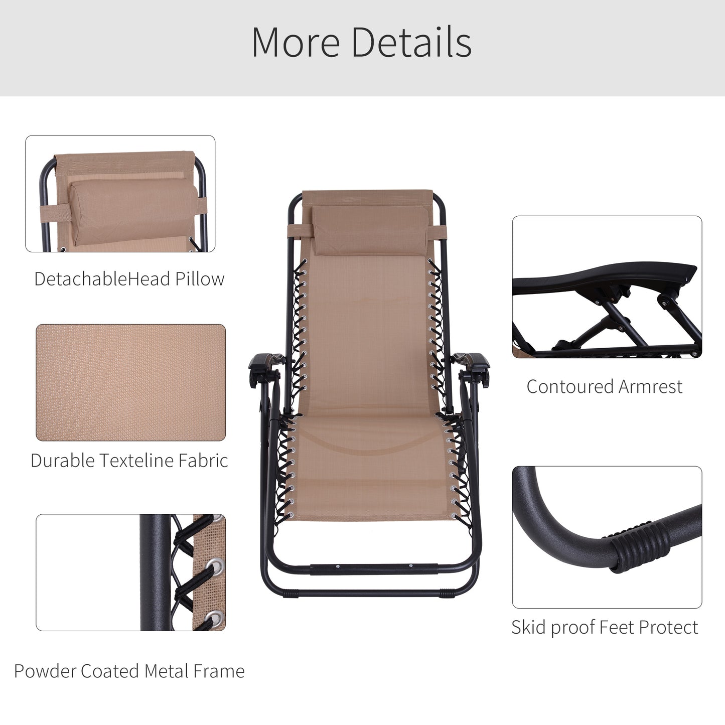 Zero Gravity Chair Metal Frame Texteline Armchair Outdoor Folding and Reclining Sun Lounger with Head Pillow for Patio Deckin