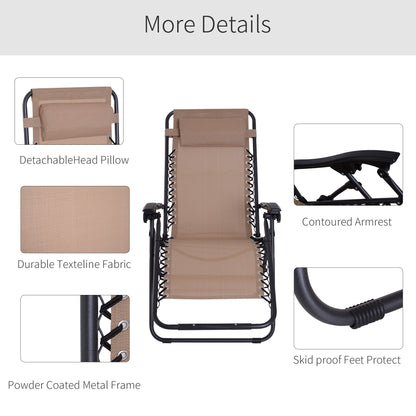 Zero Gravity Chair Metal Frame Texteline Armchair Outdoor Folding and Reclining Sun Lounger with Head Pillow for Patio Deckin