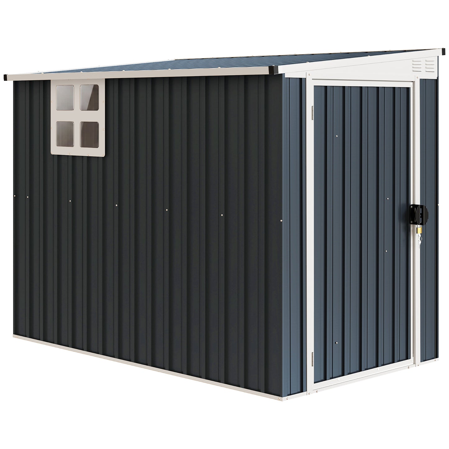 7.6 x 4ft Lean to Garden Metal Shed, Outdoor Storage Shed with Window, 2 Vents and Lockable Door for Garden, Dark Grey