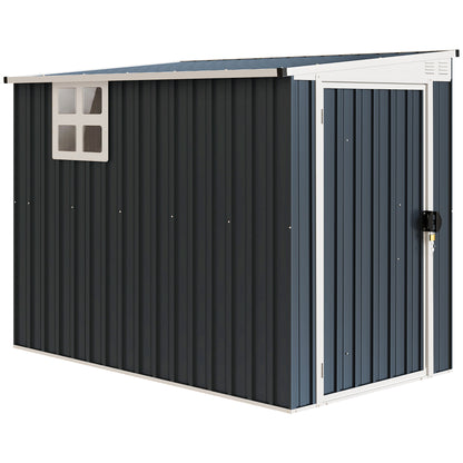 7.6 x 4ft Lean to Garden Metal Shed, Outdoor Storage Shed with Window, 2 Vents and Lockable Door for Garden, Dark Grey