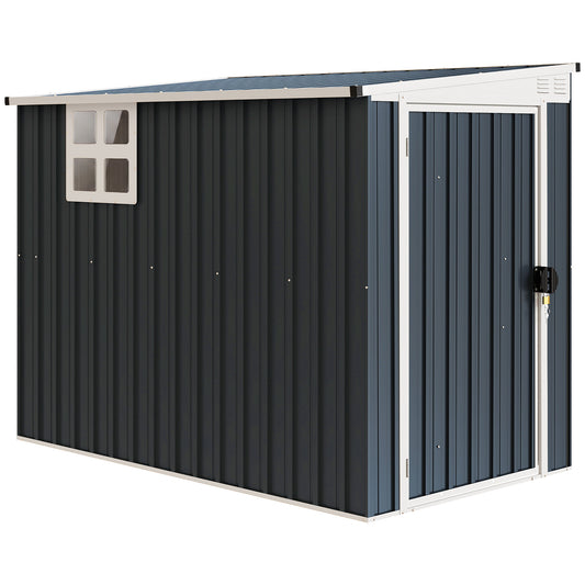 7.6 x 4ft Lean to Garden Metal Shed, Outdoor Storage Shed with Window, 2 Vents and Lockable Door for Garden, Dark Grey