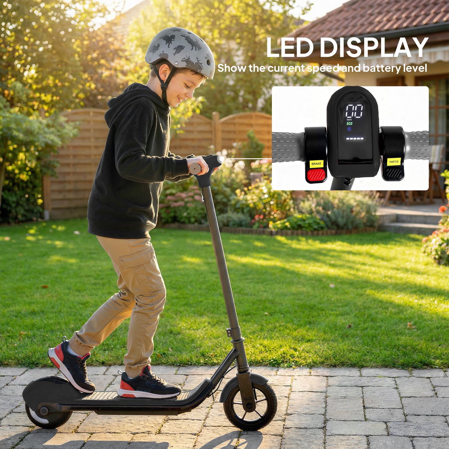 Electric Scooter for Kids, with LED Display, Green