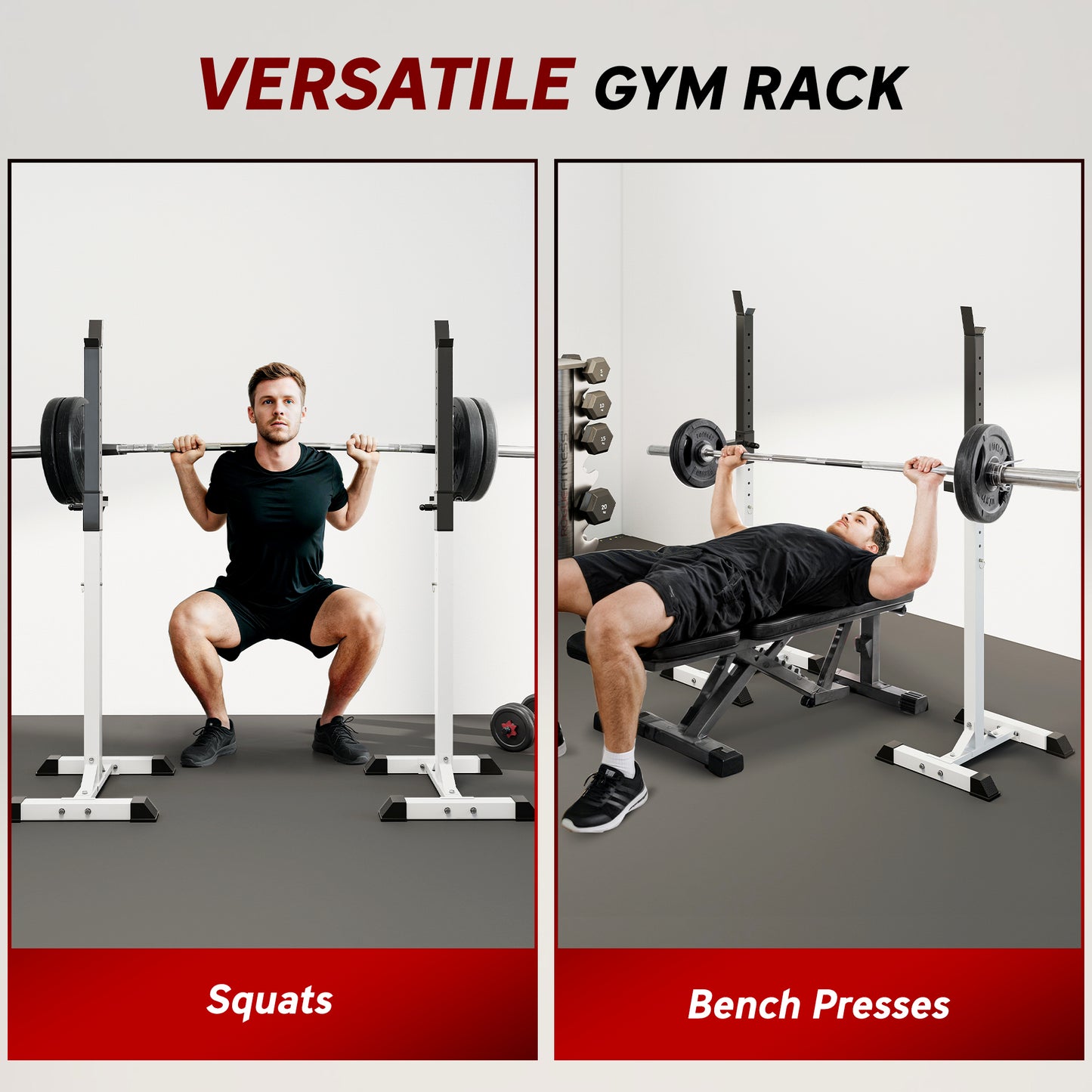 Heavy Duty Weight Bar Barbell Squat Stand Barbell Rack Spotter, for Home, Gym - Black