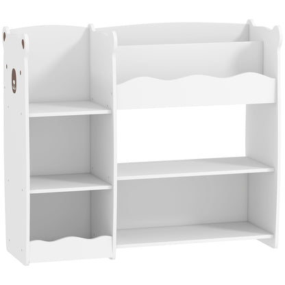 Kids Toy Storage Unit, Bear Design Kids Bookshelf and Toy Organiser, for Bedroom, Nursery, Playroom, White