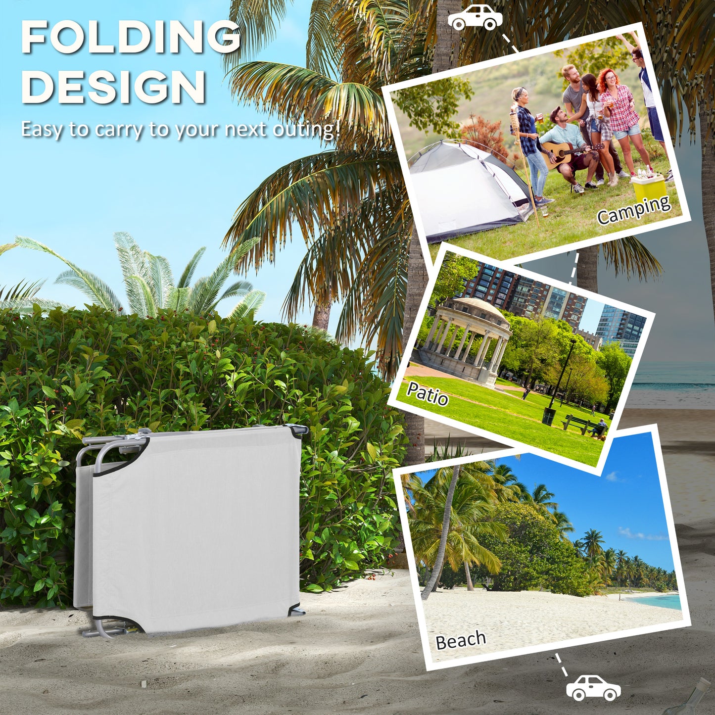 Folding Sun Lounger Set of 2 with Canopy, Reclining Sunbed with 4-Position Adjustable Backrest, 600D Oxford Cloth